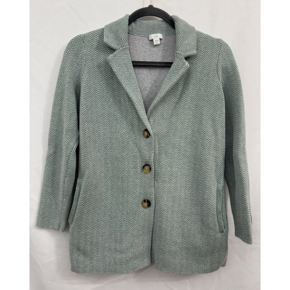 J. Jill Double Knit Blazer Green Heather/Zinc Heather Chevron Stripe Size XS